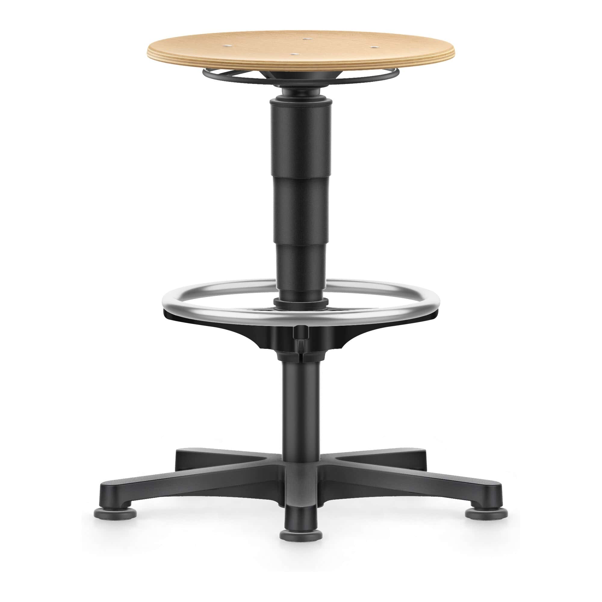 bimos Allround Hocker mit Gleiter und Fußring, Holz, Sitzhöhe 560-830 mm