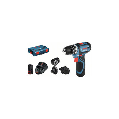 Bosch Akku-Bohrschrauber GSR 12V-15 FC mit 2 x 2,0 Ah-Akku L-BOXX 4 Aufsätze