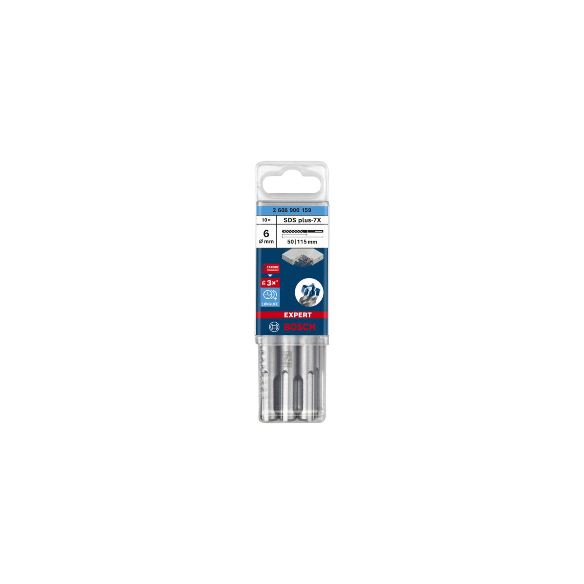 Bosch Hartmetall-Hammerbohrer EXPERT„7X“ SDS-plus,⌀xganze Länge: 6X115mm 10 Stk