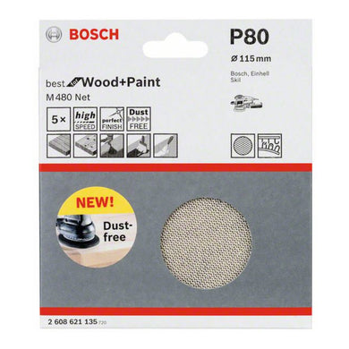 Bosch Schleifblatt M480 Net Best for Wood and Paint 115 mm 80 5 Stk