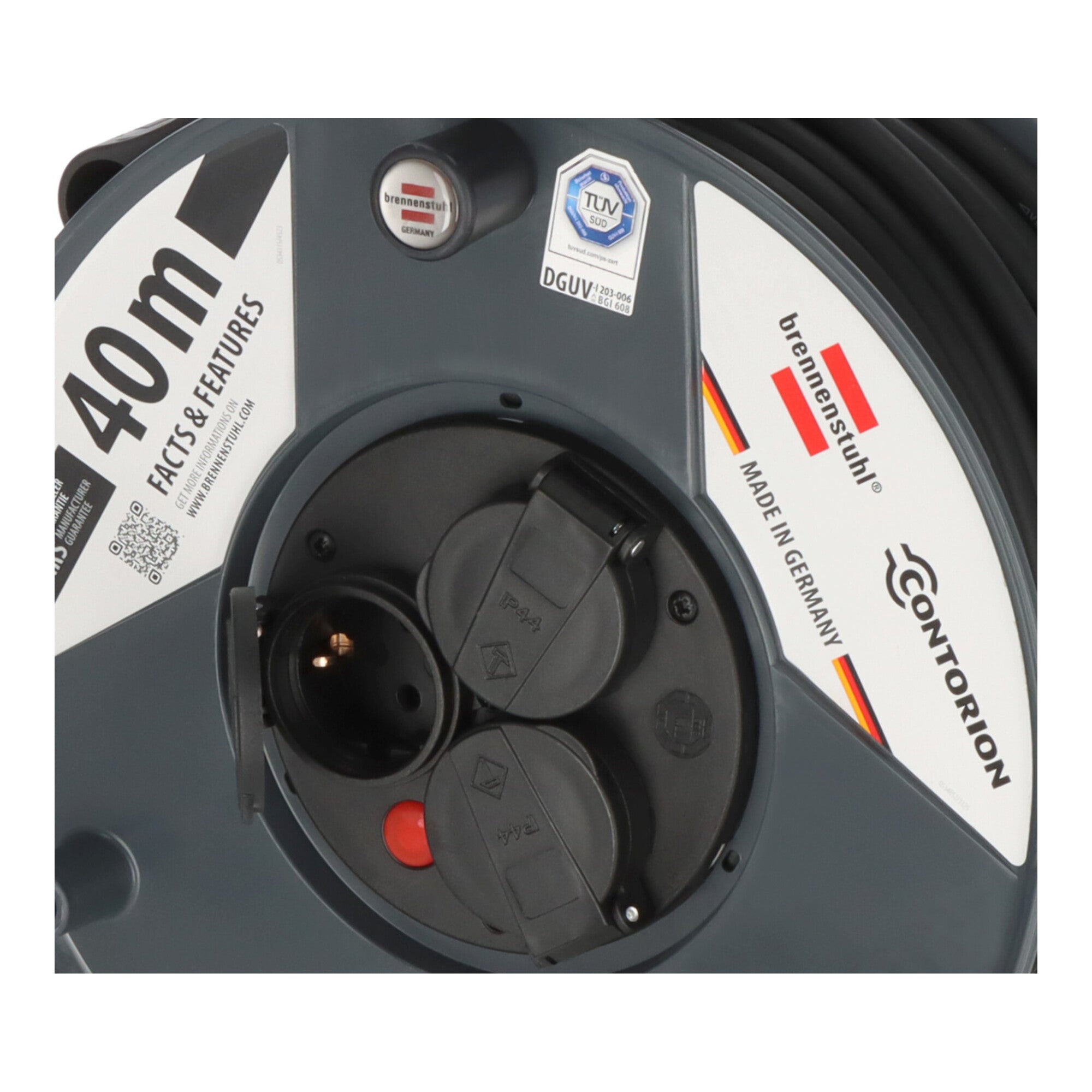 Brennenstuhl x Contorion Kabeltrommel 40m IP44 ( 3 Schutzkontakt-Steckdosen