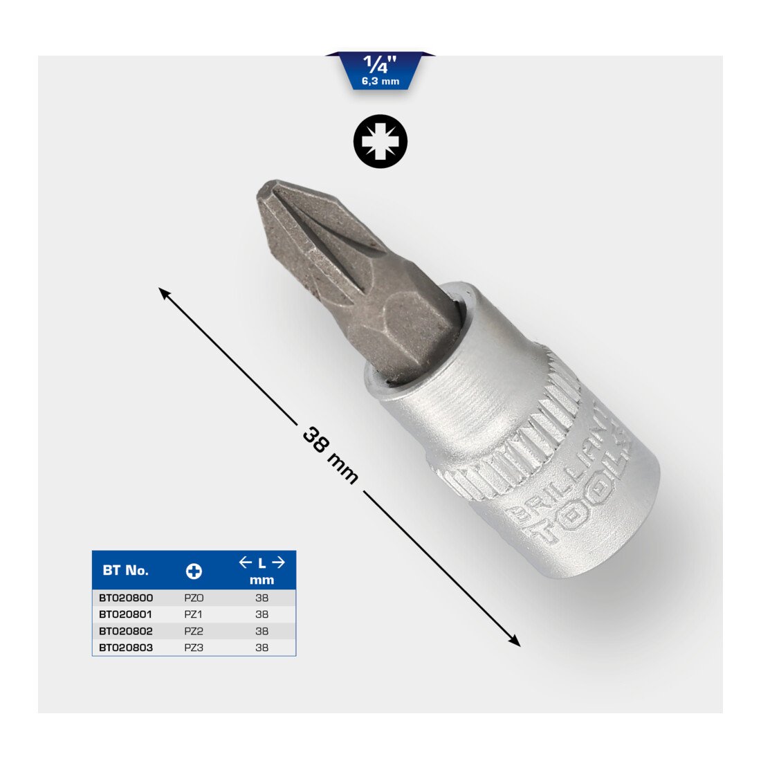 Brilliant Tools 1/4 Zoll PZ Kreuzschlitz Bit-Stecknuss, PZ1