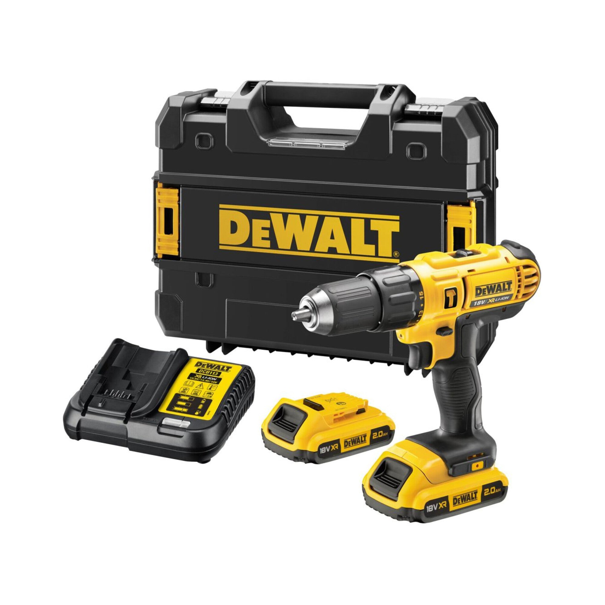 Dewalt Akku-Bohrschrauber 18 V, bürstenlos, mit 2 Akkus 1,5 Ah, inkl. Zubehörset