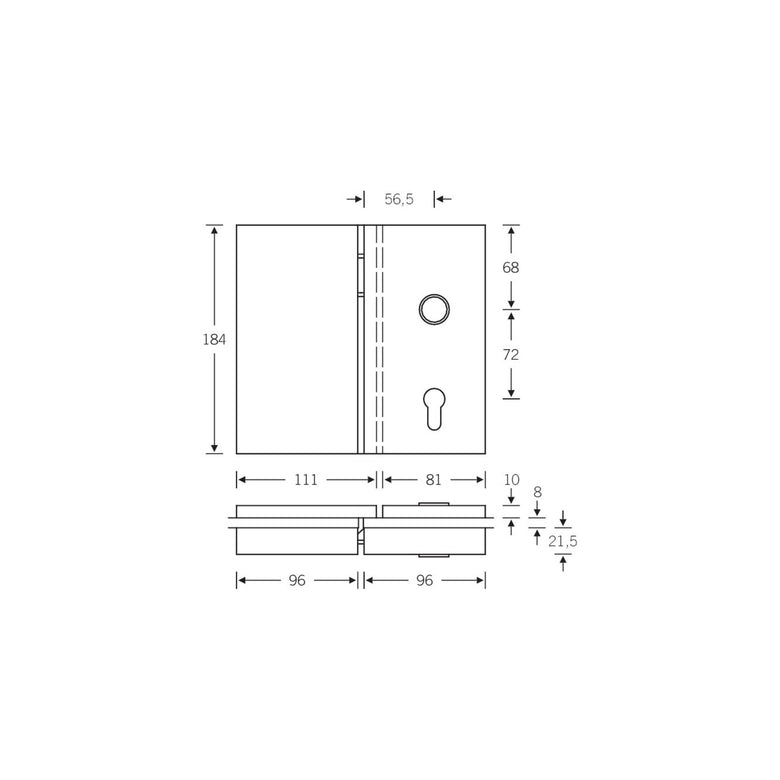 FSB GLT-Beschlag, VK8, PZ, ls., 0 13 4220, eckig, F69