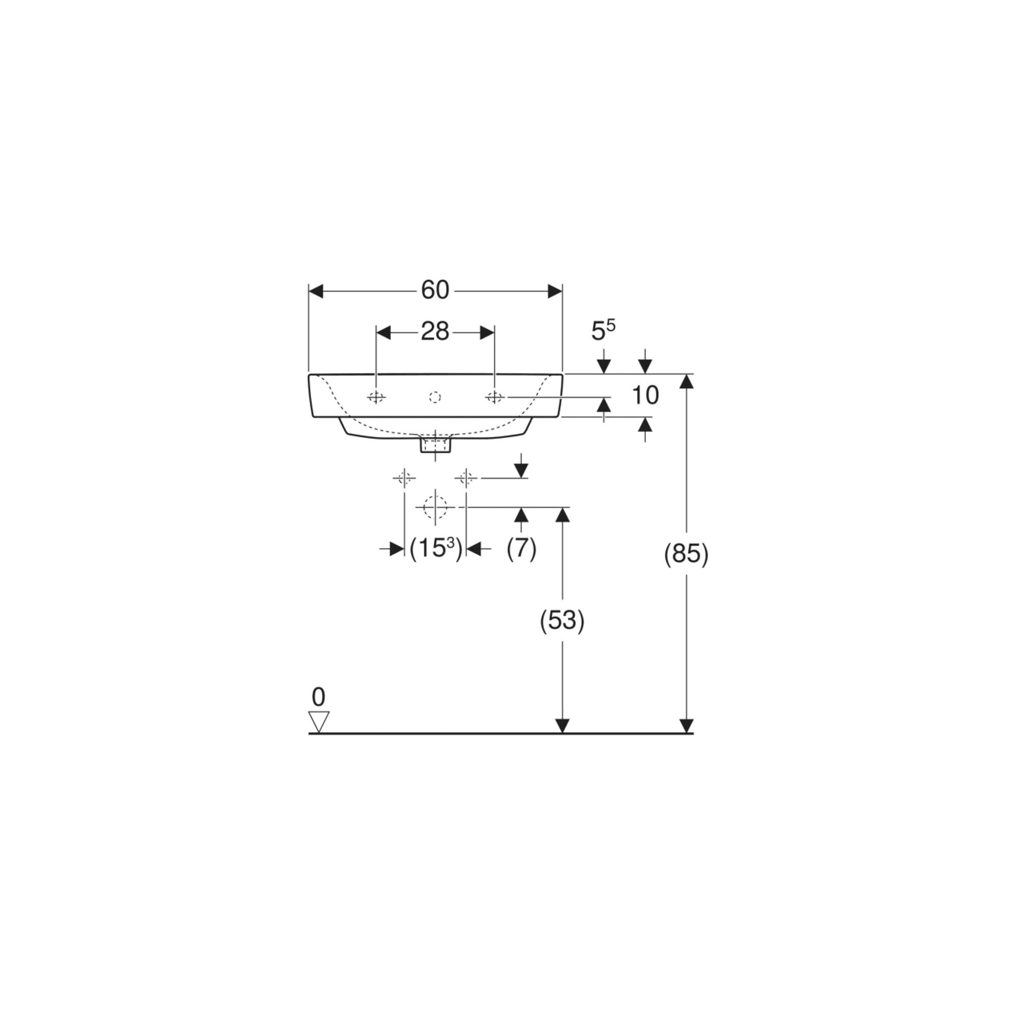 Geberit Waschtisch Renova Plan 60x48cm, Hahnl. mit., mit Überlauf, weiß