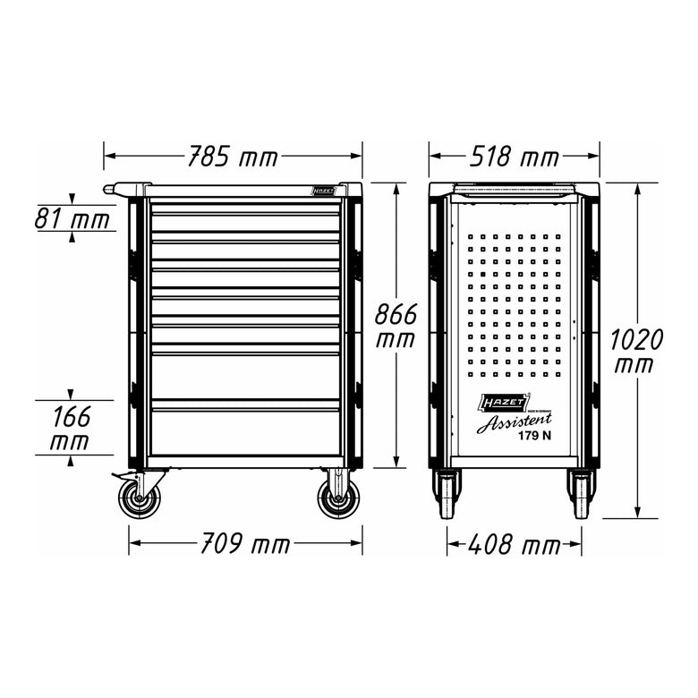HAZET Werkstattwagen Assistent 179N-8-RAL7021 Schubladen flach: 7 x