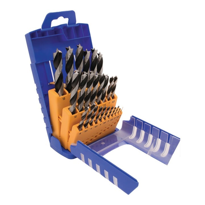 Holzspiralbohrersatz 012K 25-tlg.D.1-13mm 0,5mm steig.CV-Stahl FISCH-TOOLS