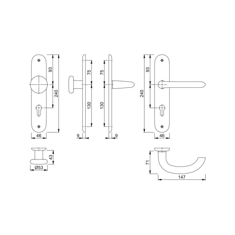 Hoppe Langschildgarnitur Mar.53/273P/1138 Alu.F1 PZ 72mm DIN L/R