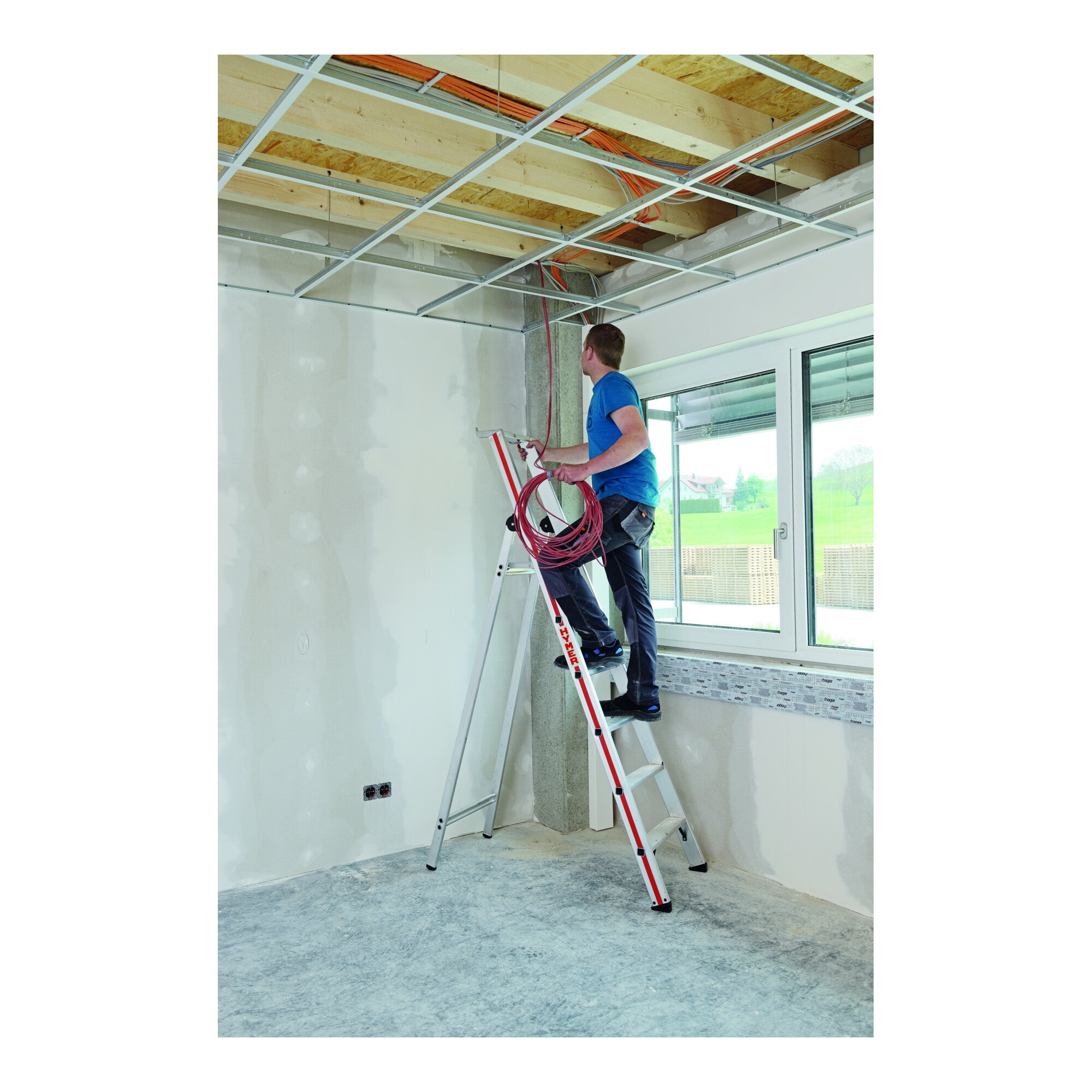 Hymer Stufenstehleiter mit Plattform, einseitig begehbar, 6 Stufen