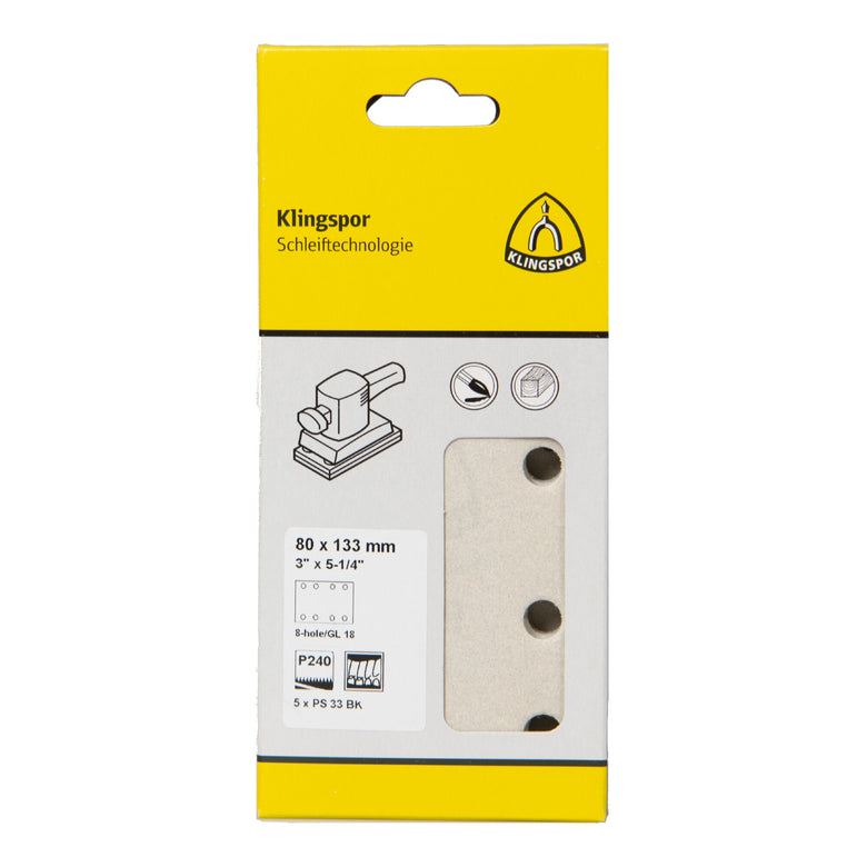 Klingspor PS 33 BK Streifen kletthaftend, 80 x 133 mm Korn 320 Lochform GL18