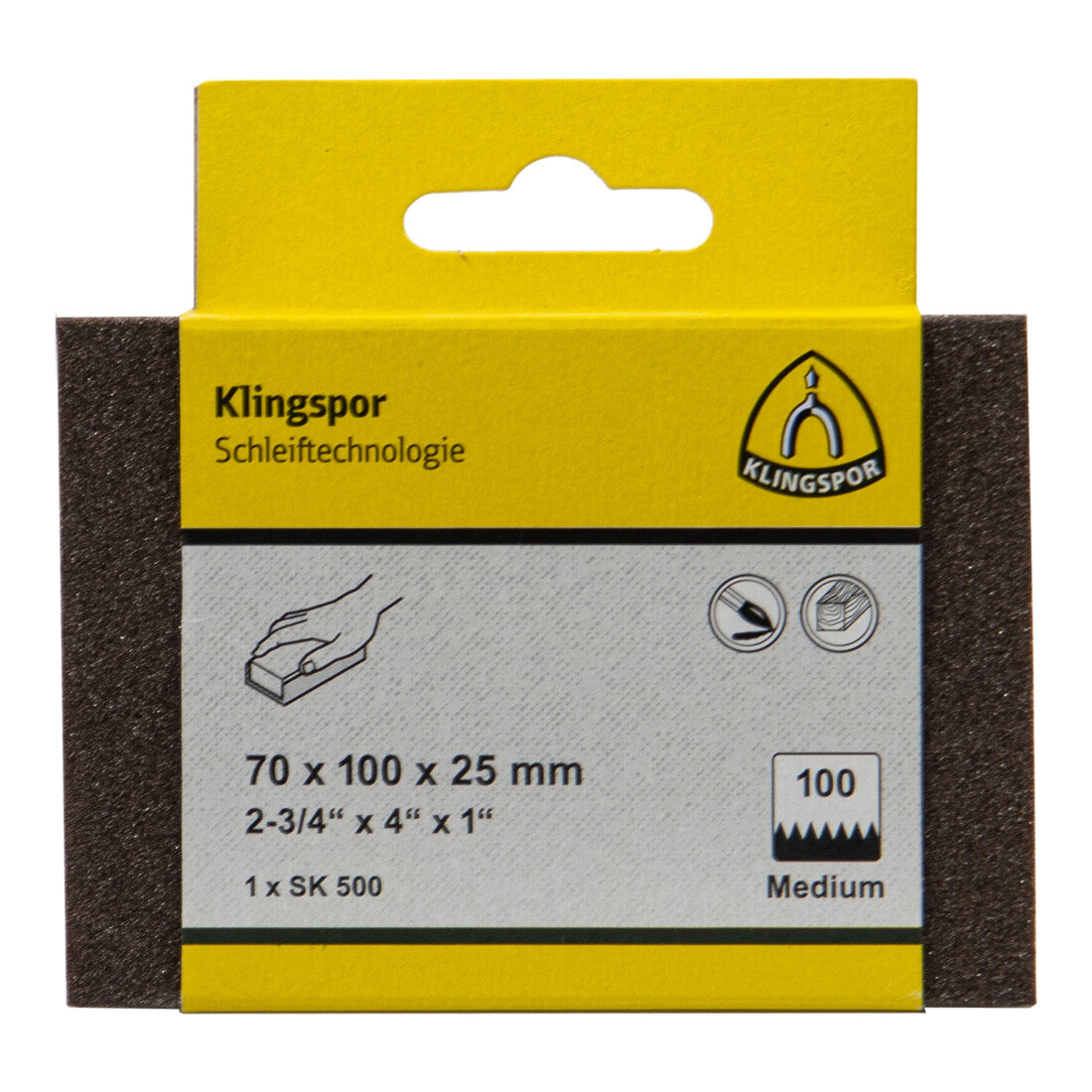 Klingspor SK 500 Schleifklotz, Korund Korn 150 70 x 100 x 25 mm, SB-verpackt im
