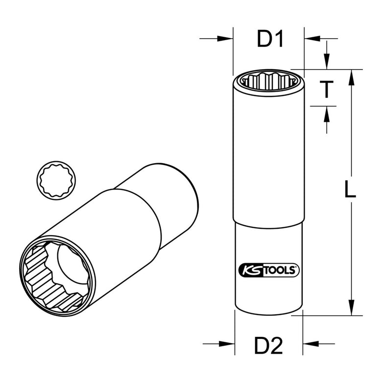 KS Tools 1/2 Zoll 12-kant-Stecknuss, lang, 29 mm