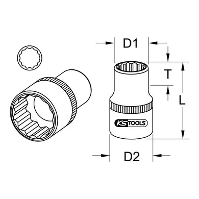 KS Tools 3/8 Zoll CHROMEplus 12-kant-Stecknuss, 15/16 Zoll