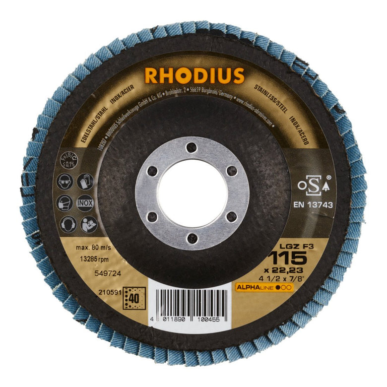RHODIUS ALPHAline LGZ F3 Fächerschleifscheibe 115 x 22,23 mm K40 10 Stk