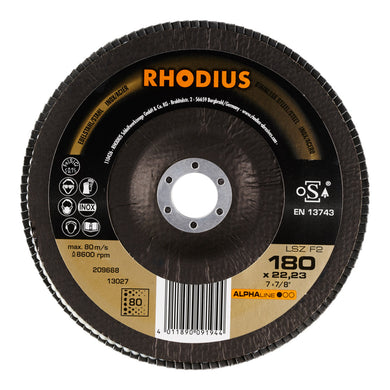 RHODIUS ALPHAline LSZ F2 Fächerschleifscheibe 180 x 22,23 mm K80 10 Stk