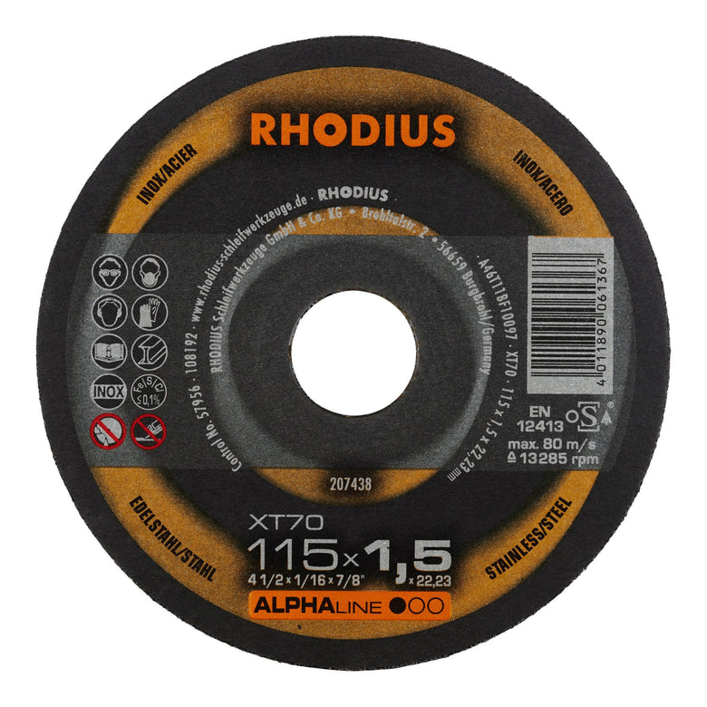 RHODIUS ALPHAline XT70 Extradünne Trennscheibe 115 x 1,5 x 22,23 mm 100 Stk