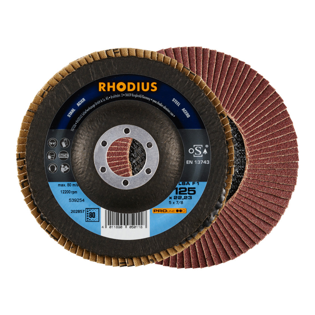 RHODIUS PROline LSA F1 Fächerschleifscheibe 125 x 22,23 mm K80 10 Stk