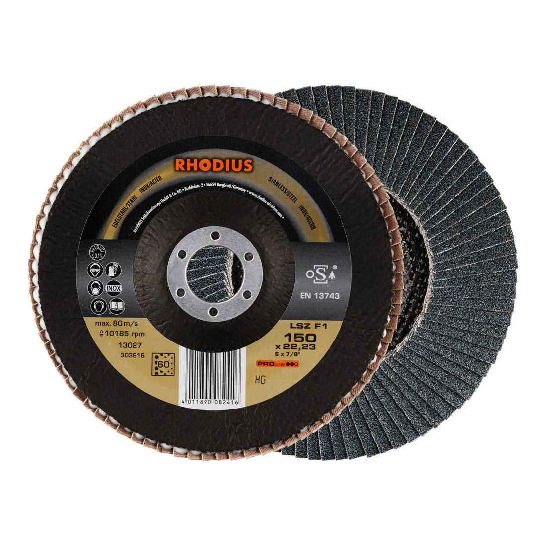 RHODIUS PROline LSZ F1 Fächerschleifscheibe 150 x 22,23 mm K60 10 Stk