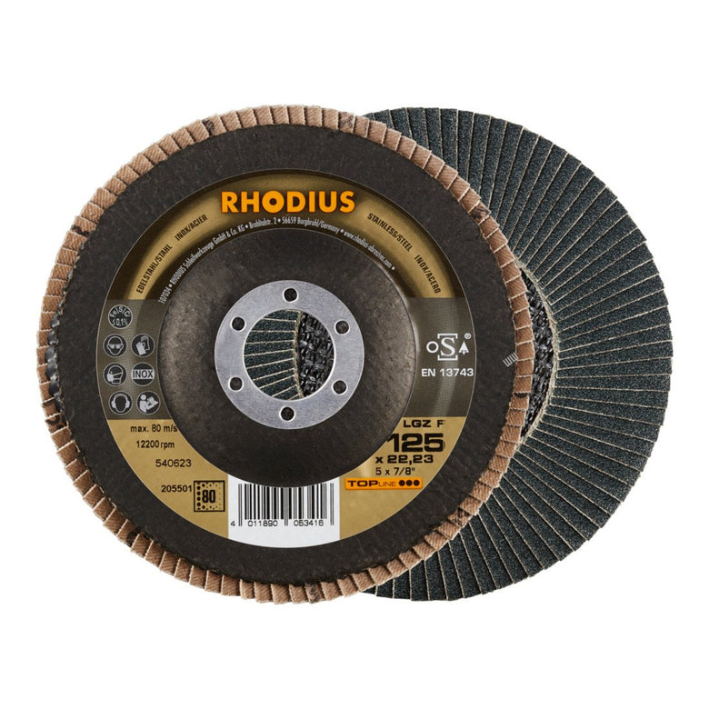 RHODIUS TOPline LGZ F Fächerschleifscheibe 125 x 22,23 mm K80 10 Stk