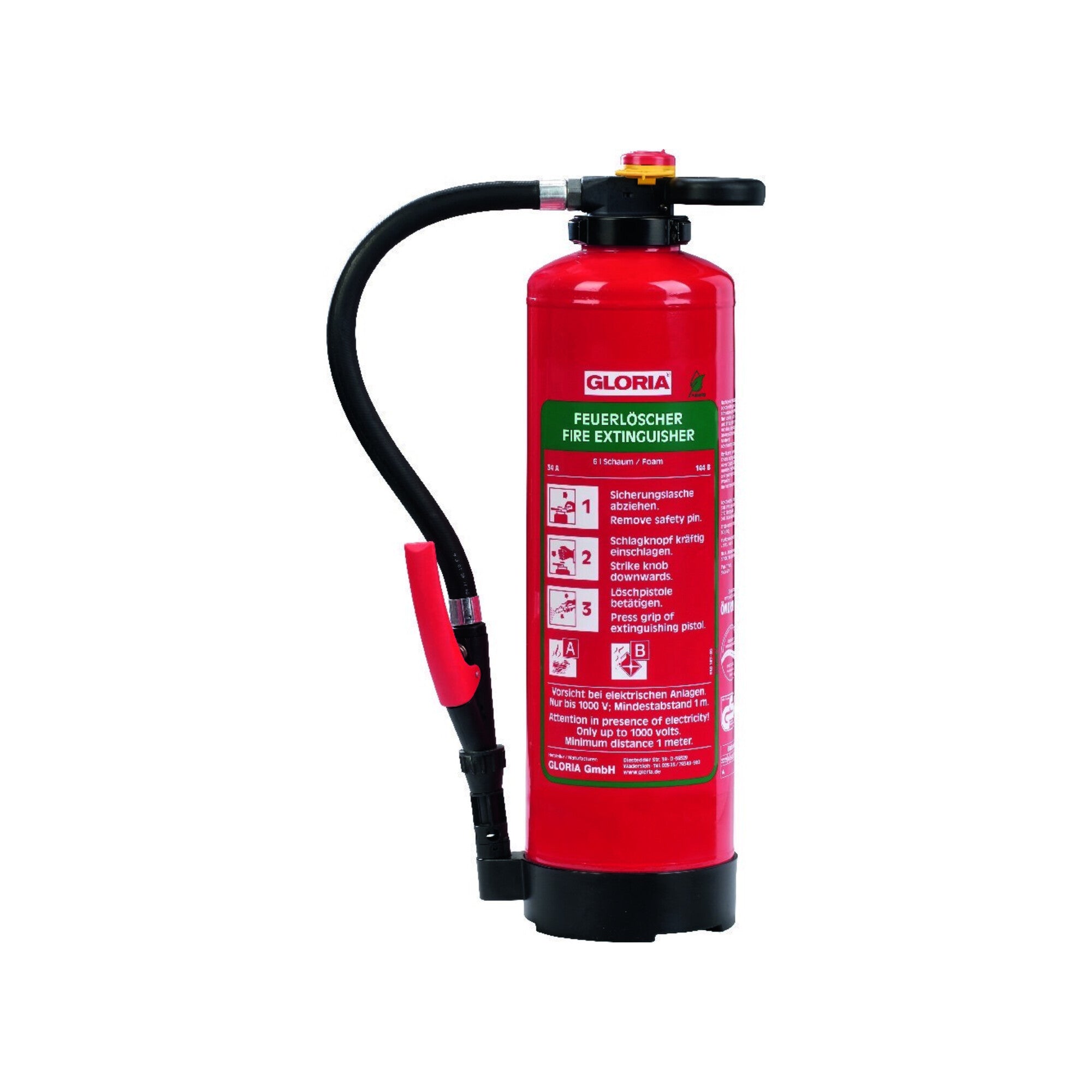Schaumfeuerlöscher 6l Aufladegerät Brandkl.34 A 144 B m.Wandh.GLORIA