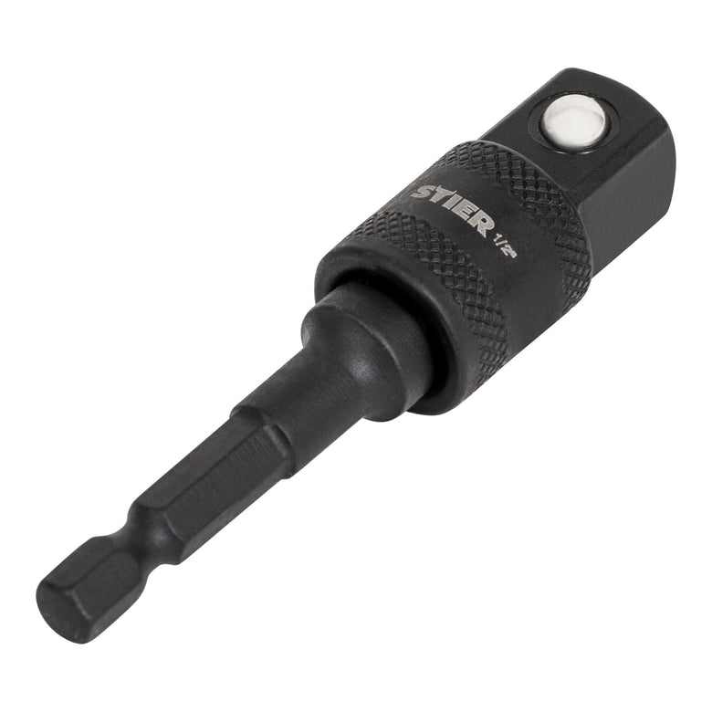 STIER Bit Adapter, 1/4 Zoll Antrieb, Vierkant hohl, Aufnahme von Steckschlüssel-Einsätzen, Stecknüsse, Schnellverschluss-System für Bohrmaschinen und Schrauber geeignet, Stecknuss Adapter
