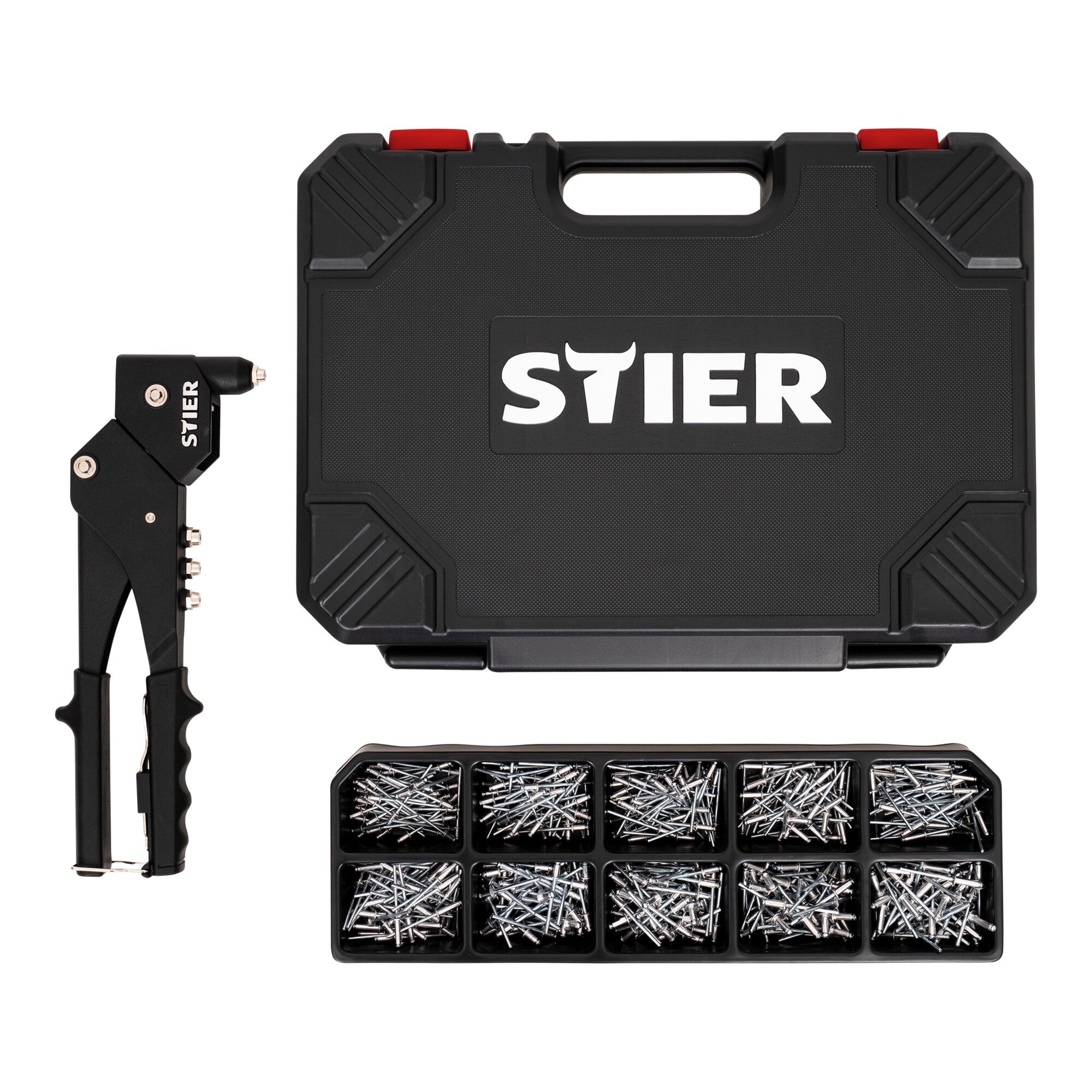 STIER Blindnieten-Satz Premium mit 360°-Handnietzange 501-teilig 500 Blindnieten