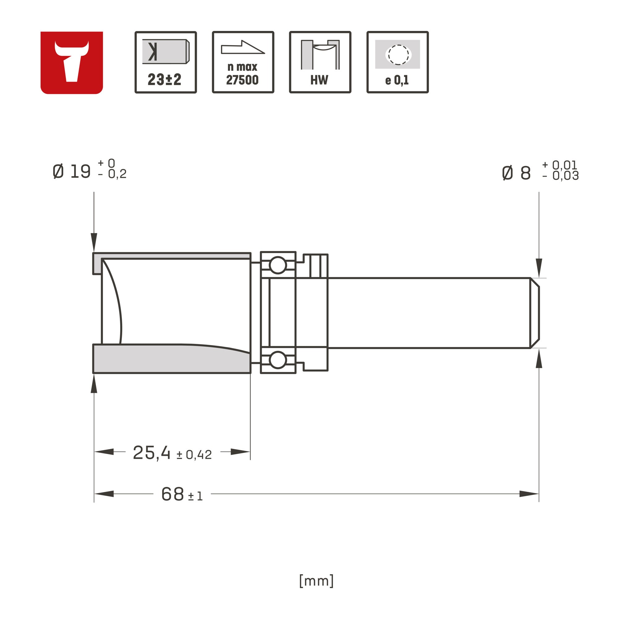 STIER Bündigfräser mit Anlaufkugellager Hart- 8 mm Durchmesser 19 mm Nutzlänge