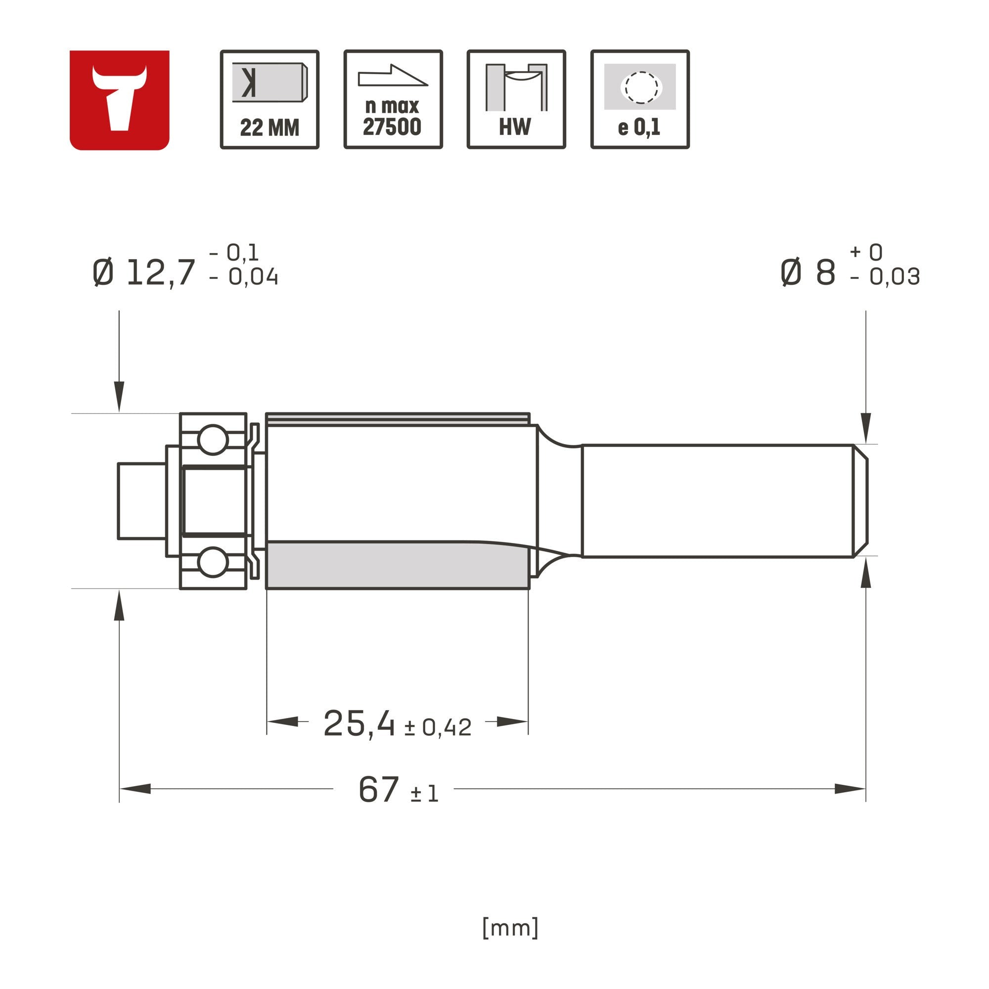 STIER Bündigfräser D12,7 x L25 x S8 mm HM (HW)