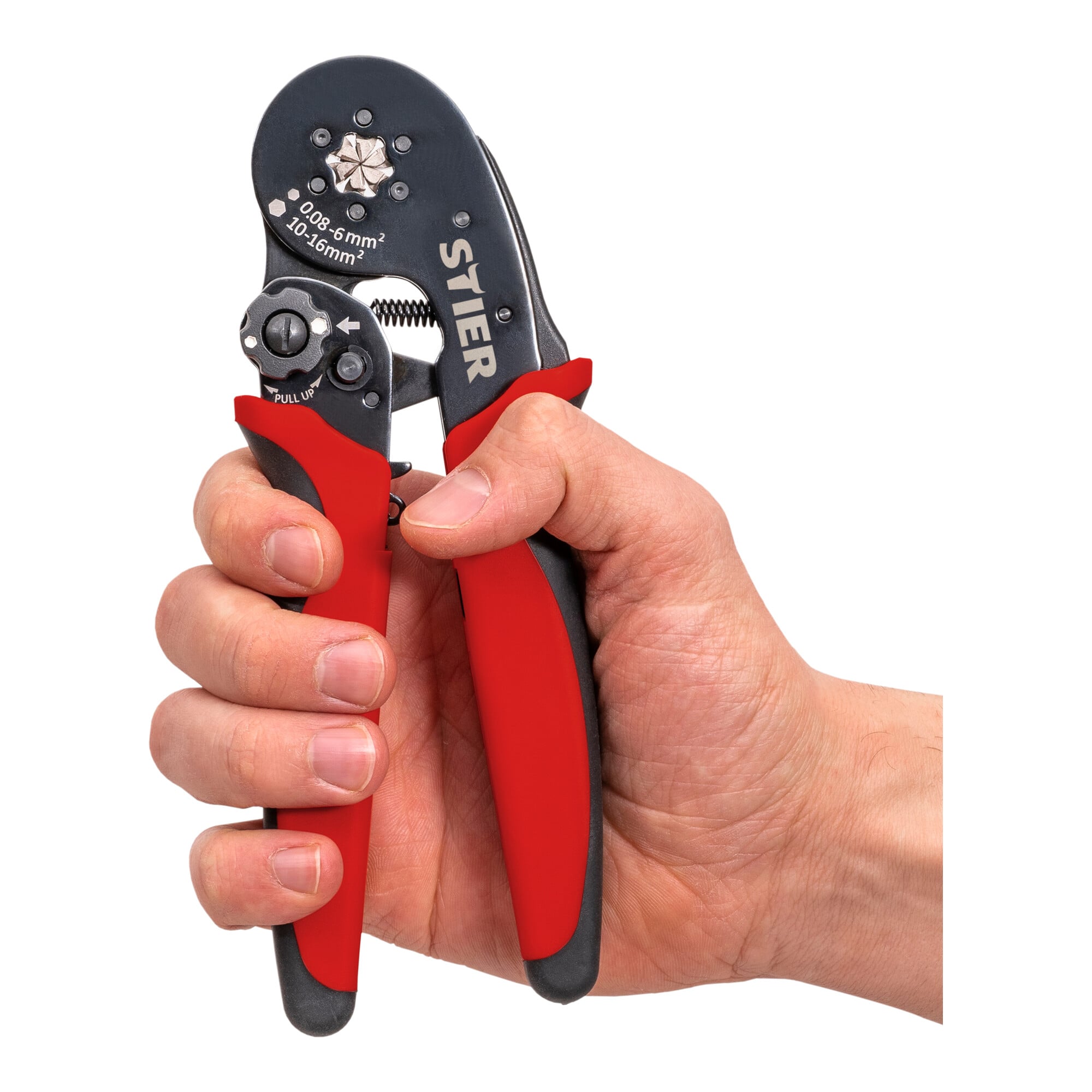 STIER crimping pliers for wire end ferrules, hexagonal crimping 16 mm² crimping pliers