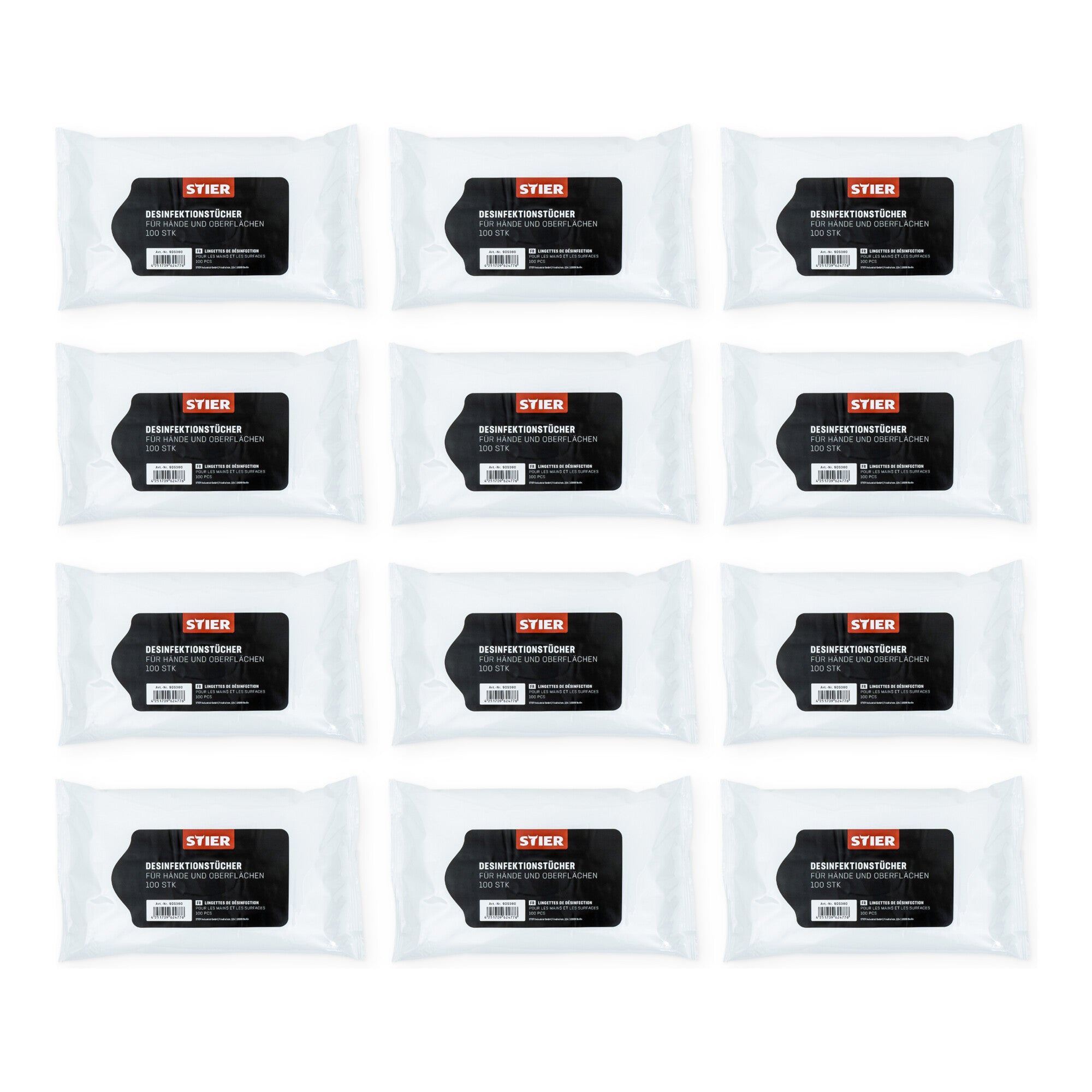 STIER hand and surface cleaning wipes 12x100 pack all-purpose cleaner