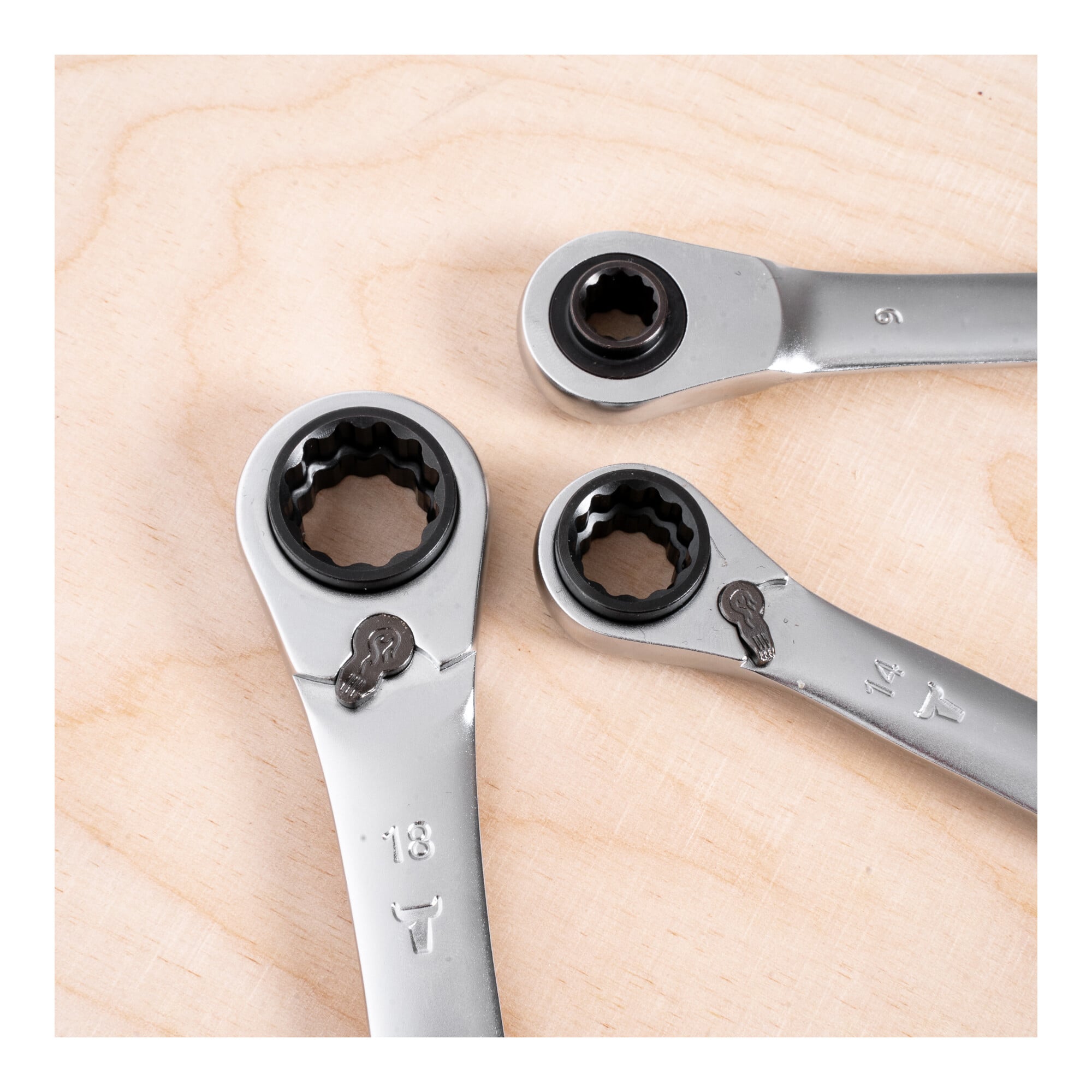 STIER double ring ratchet wrench set, 3-piece, size 9 | 10 | 13 | 14 | 17 | 18