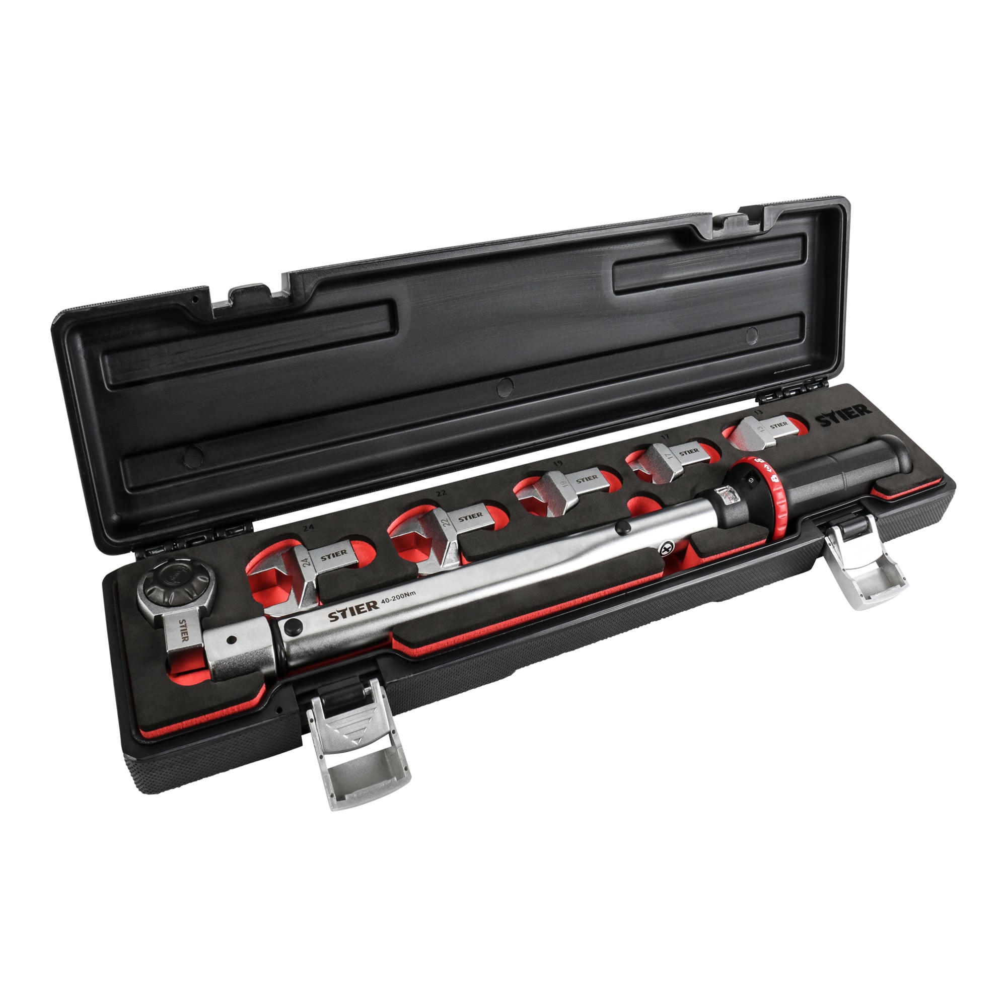 STIER Drehmomentschlüssel Multi+ 40-200Nm mit Aufsteckwerkzeug 1/2 Zoll 7-teilig