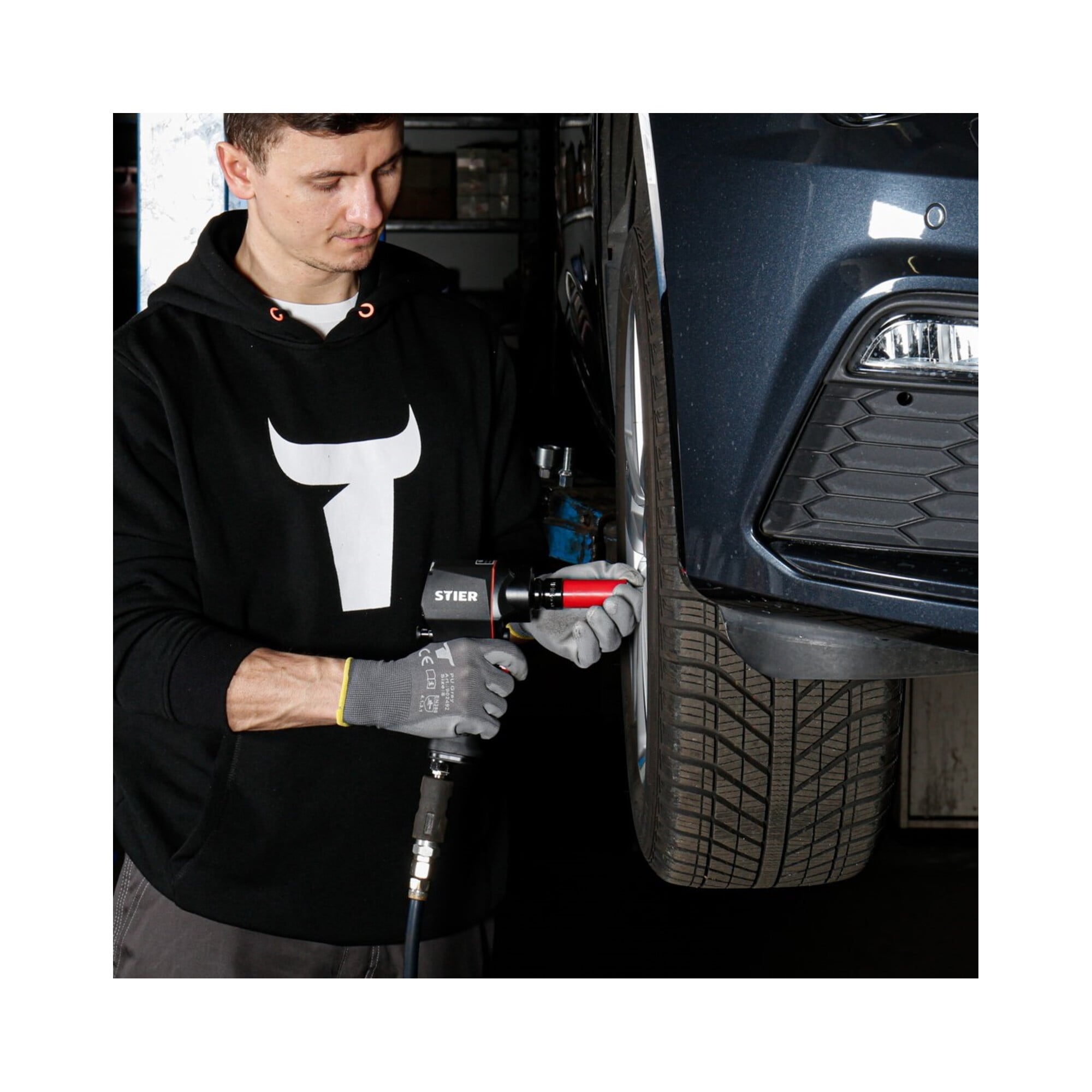 STIER pneumatic impact wrench 14-KBS Extra short 1400 Nm double-hammer impact mechanism