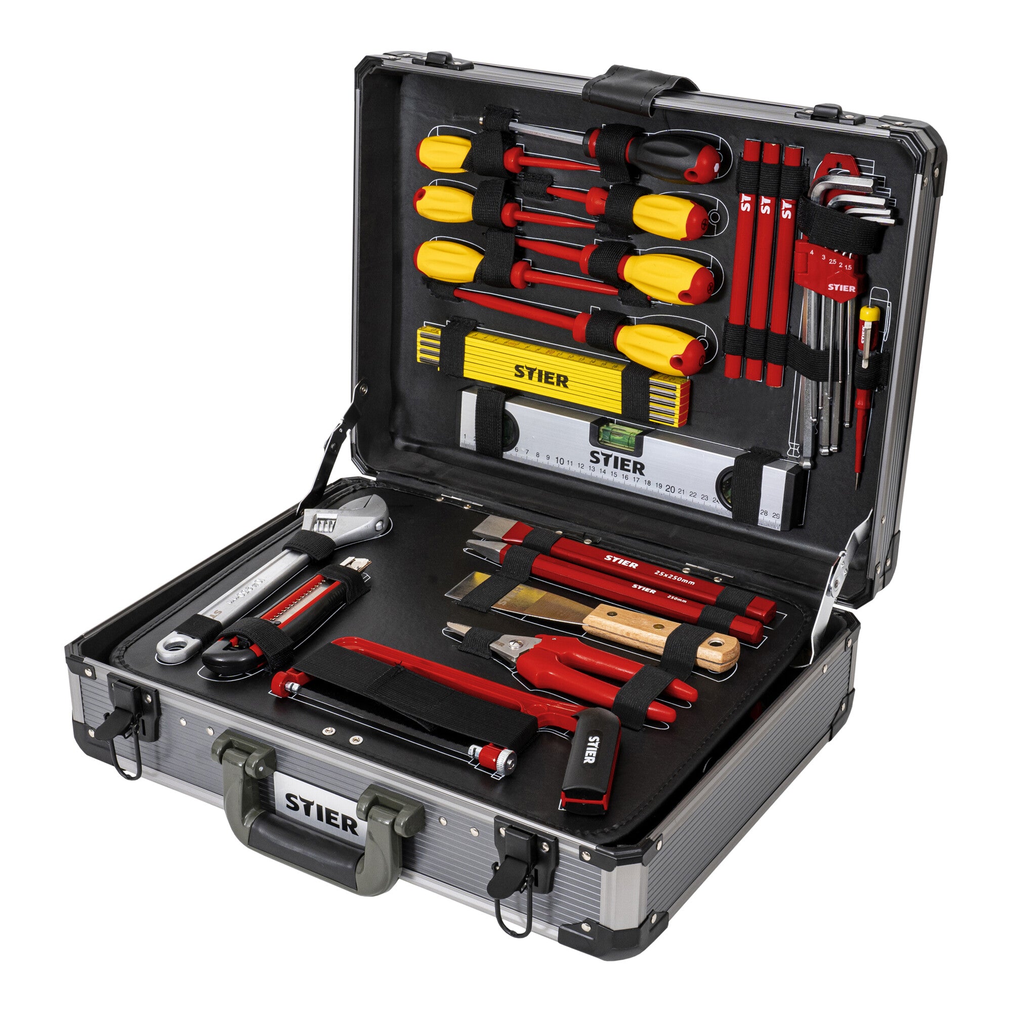STIER electrician's tool assortment tool case 128-piece spirit level hammer