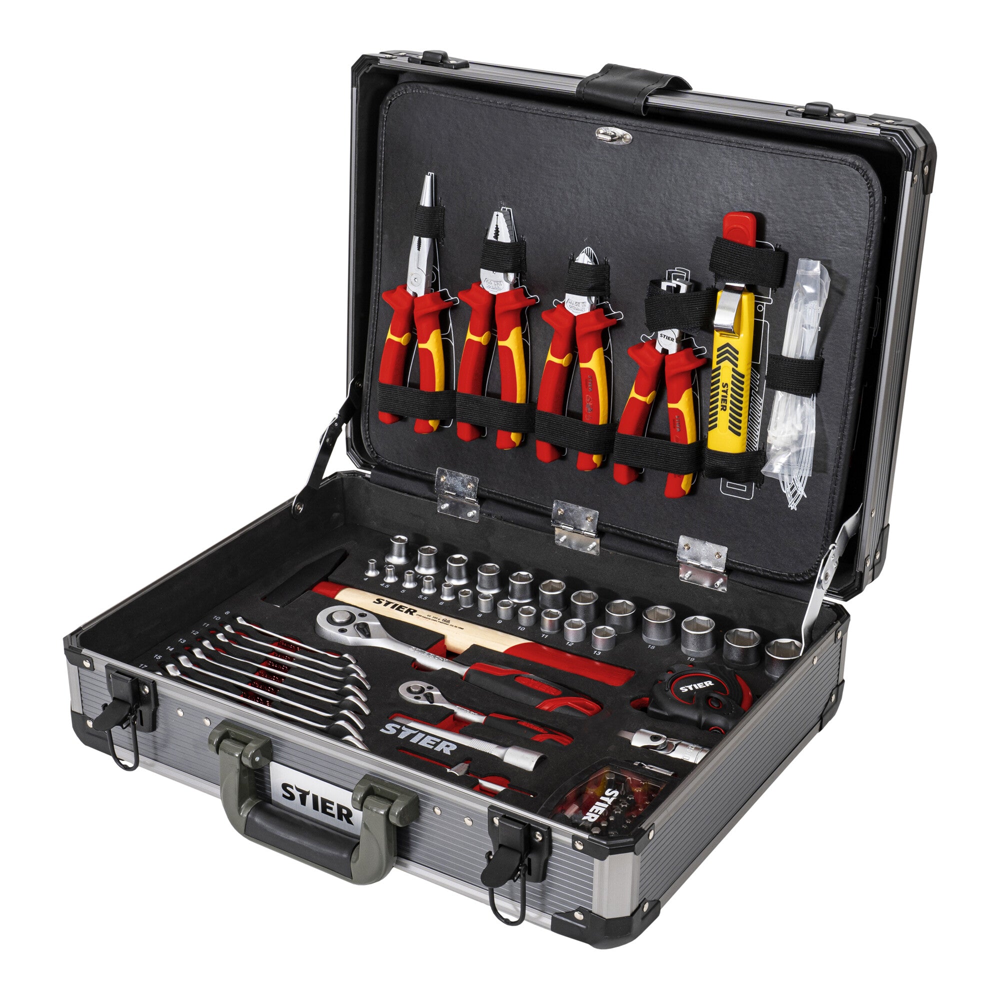 STIER electrician's tool assortment tool case 128-piece spirit level hammer