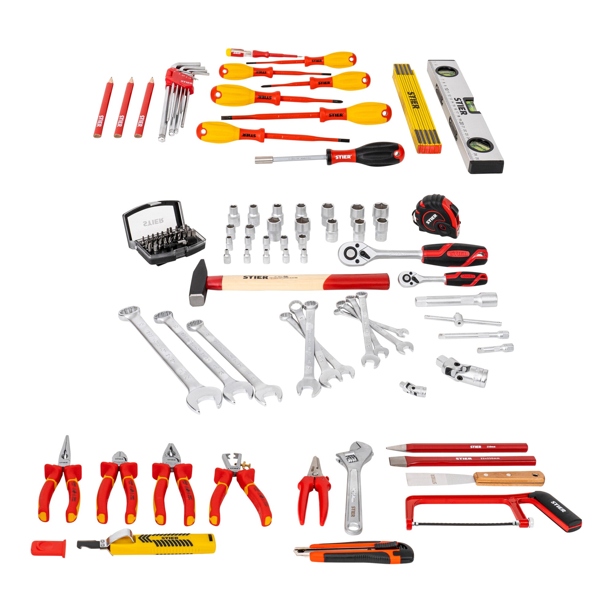 STIER electrician's tool assortment tool case 128-piece spirit level hammer