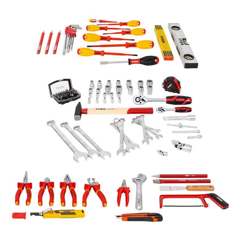 STIER electrician's tool assortment tool case 128-piece spirit level hammer