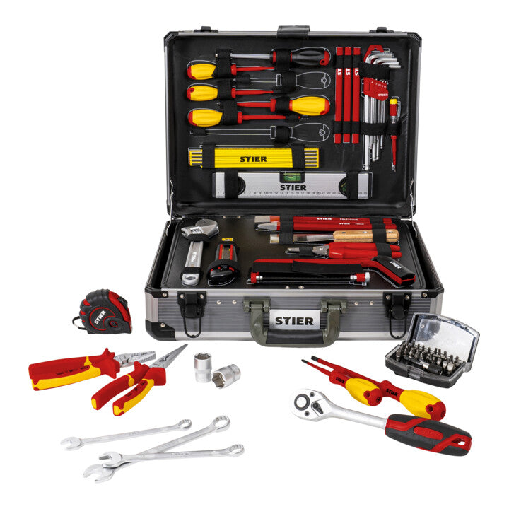 STIER electrician's tool assortment tool case 128-piece spirit level hammer