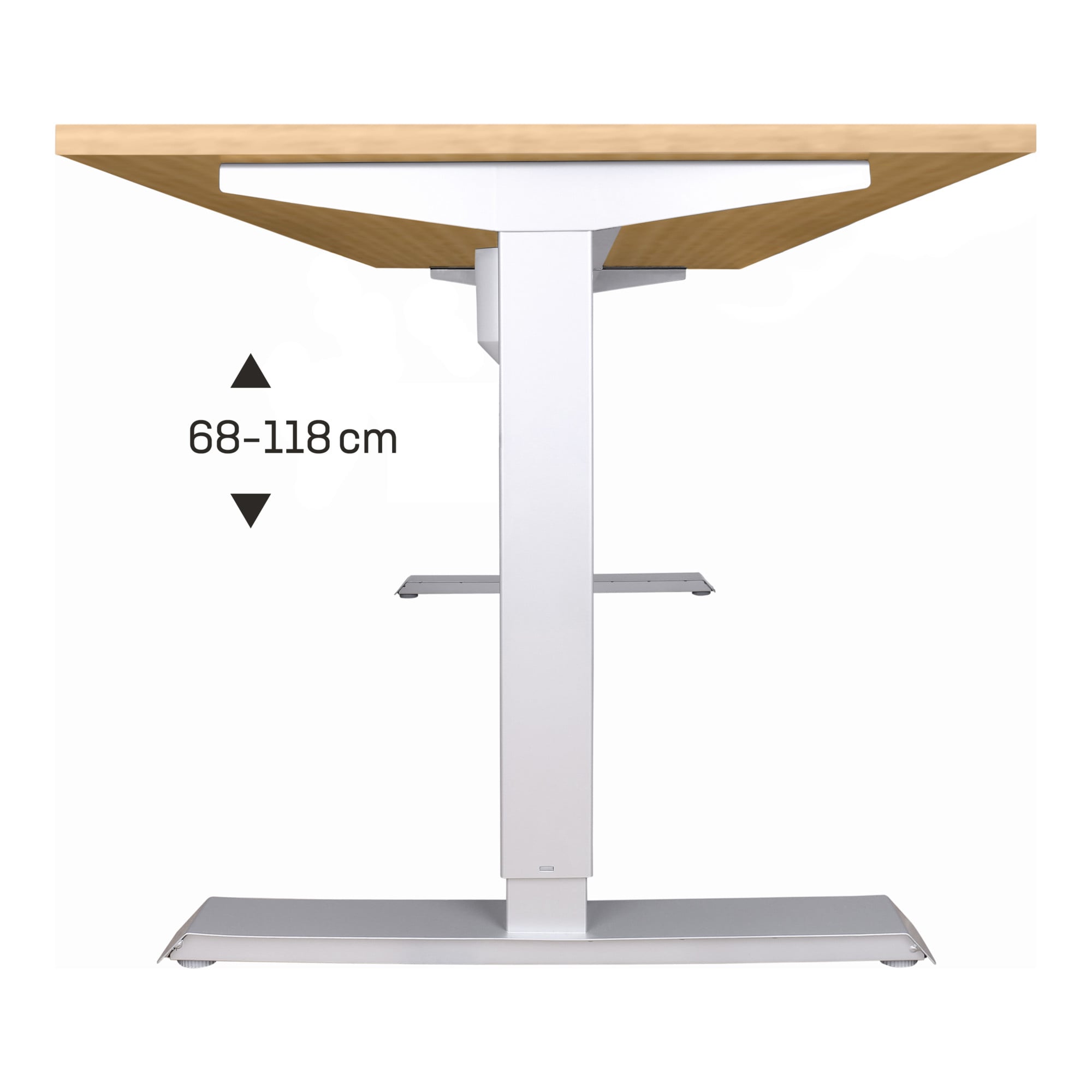 STIER Electrically height-adjustable desk 501-33, table frame with tabletop 100x80 cm, beech mel., ergonomic sit-stand desk continuously adjustable 68-118 cm