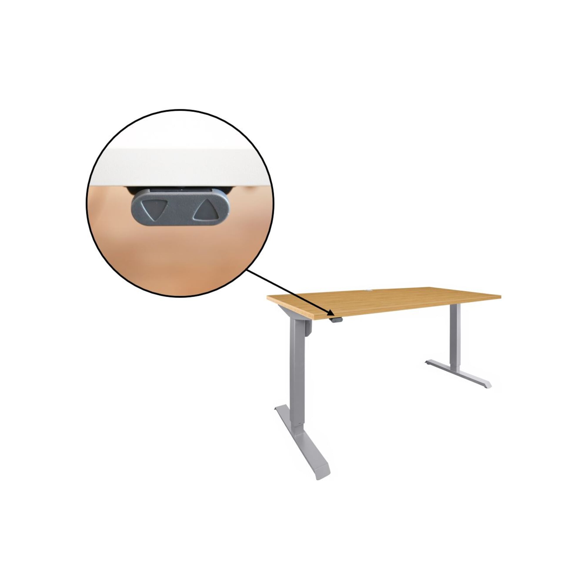 STIER Electrically height-adjustable desk 501-33, table frame with tabletop 100x80 cm, beech mel., ergonomic sit-stand desk continuously adjustable 68-118 cm