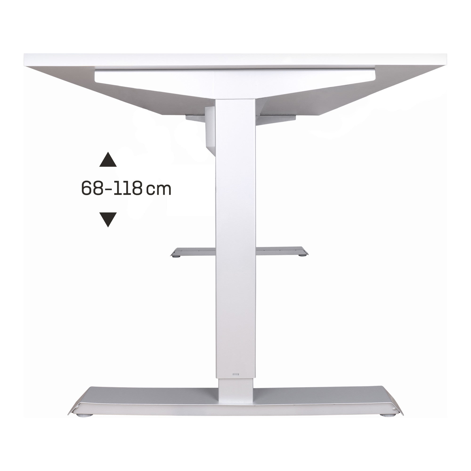 STIER Electrically height-adjustable desk 501-33, table frame with tabletop 100x80 cm, white mel., ergonomic sit-stand desk continuously adjustable 68-118 cm