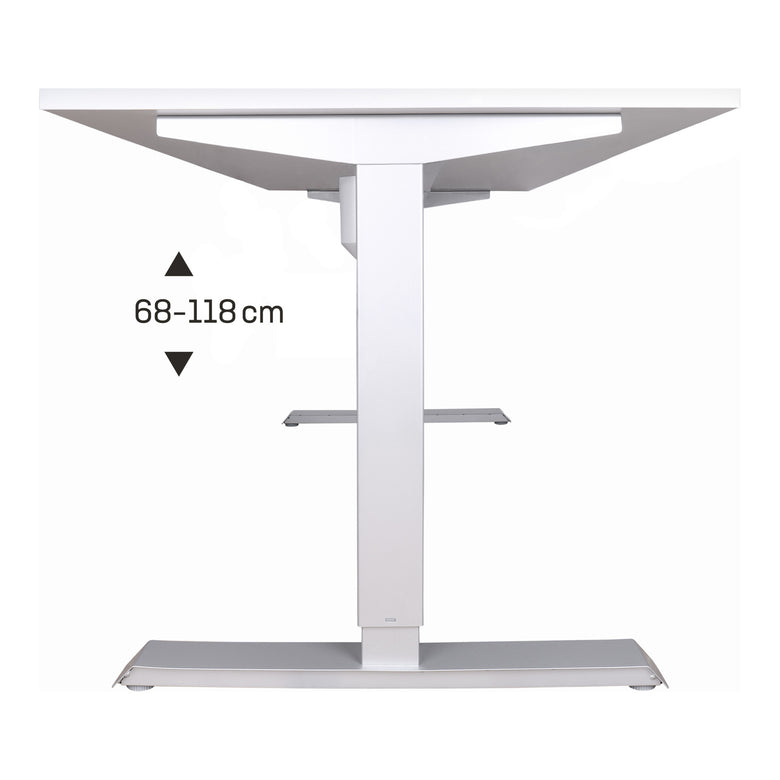 STIER Electrically height-adjustable desk 501-33, table frame with tabletop 100x80 cm, white mel., ergonomic sit-stand desk continuously adjustable 68-118 cm