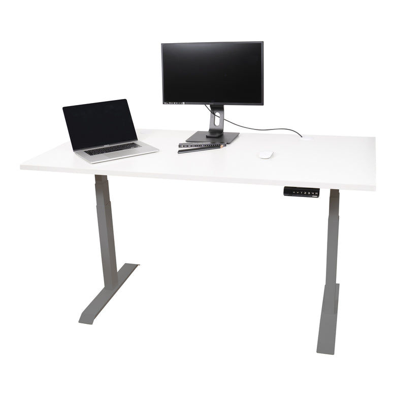 STIER Elektrisch höhenverstellbarer Schreibtisch TSR 120x80cm weiß/silber mit