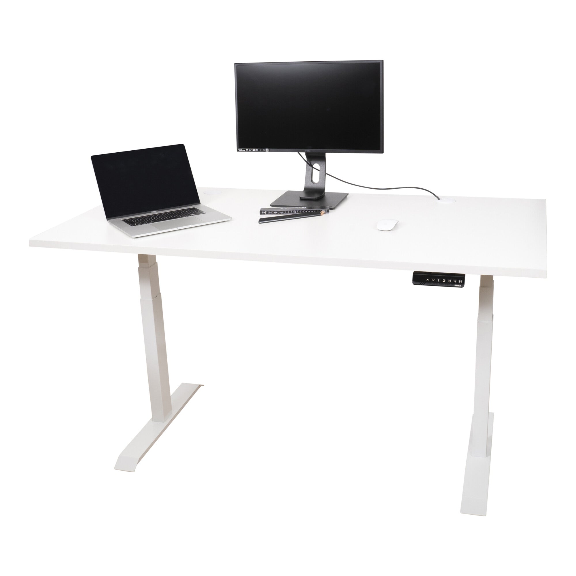 STIER Elektrisch höhenverstellbarer Schreibtisch TSR 120x80cm weiß/weiß mit