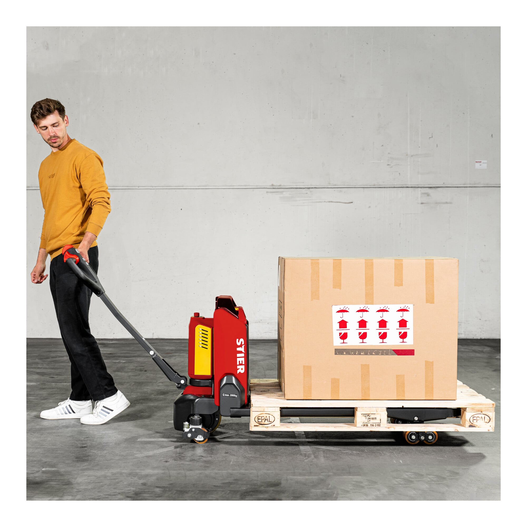 STIER electric pallet truck EZY-20 load capacity 2000 kg multifunctional display fork length