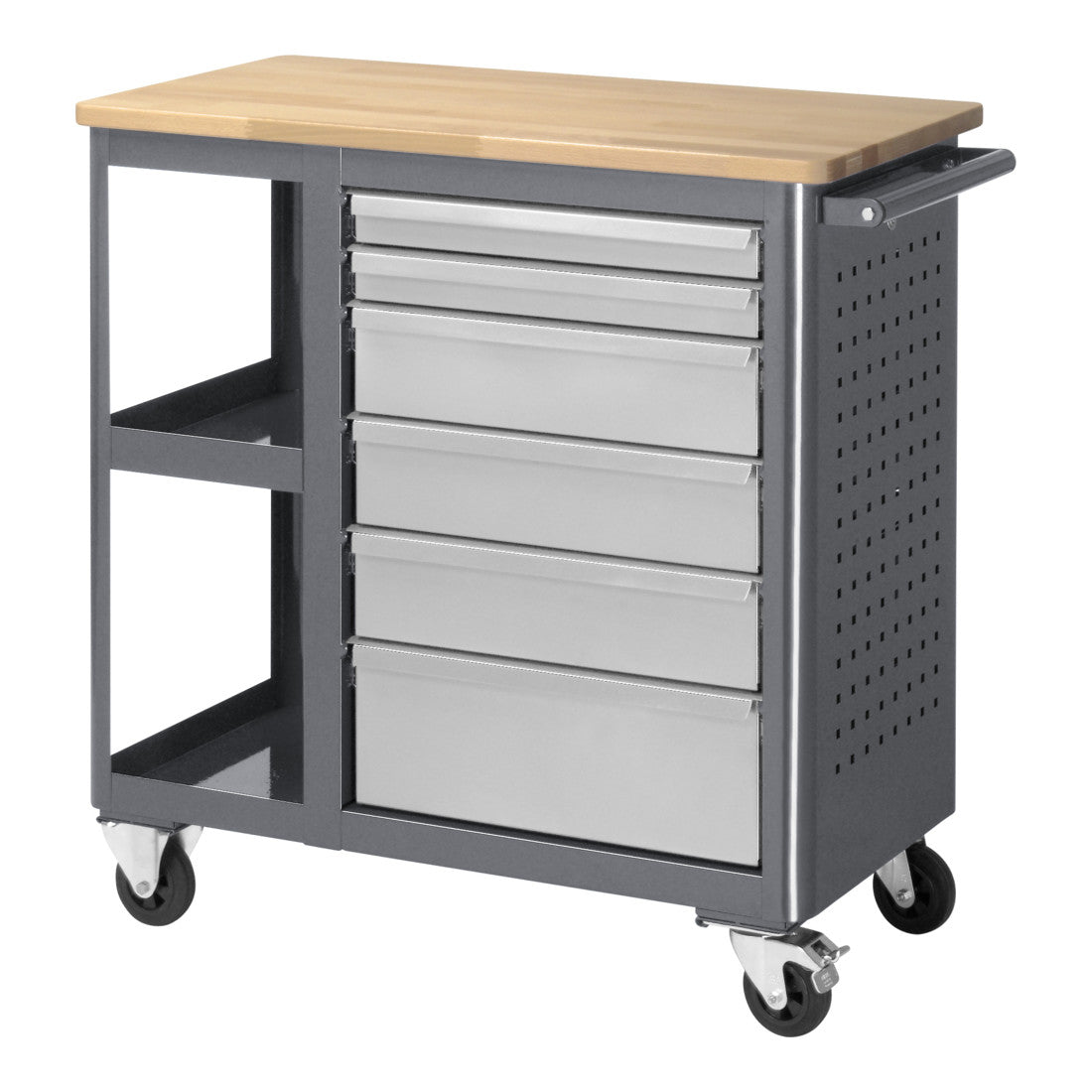 STIER Mobile workbench with 6 drawers and 2 shelves WxDxH 960x450x950 mm