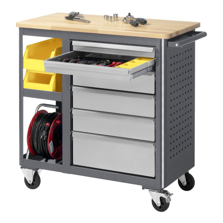 STIER Mobile workbench with 6 drawers and 2 shelves WxDxH 960x450x950 mm