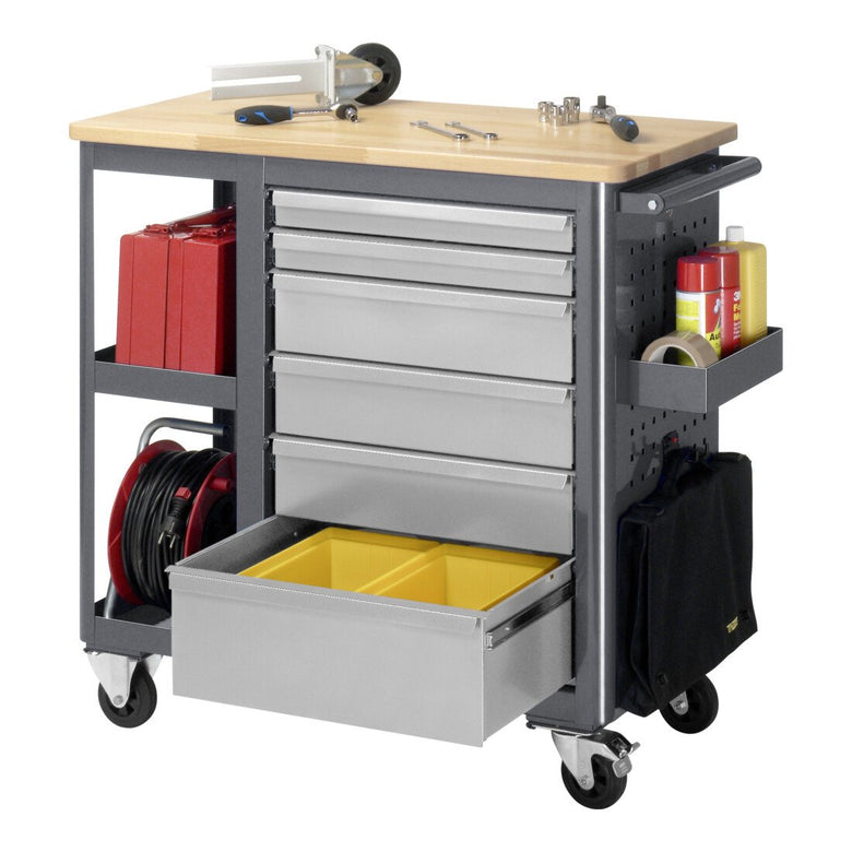 STIER Mobile workbench with 6 drawers and 2 shelves WxDxH 960x450x950 mm
