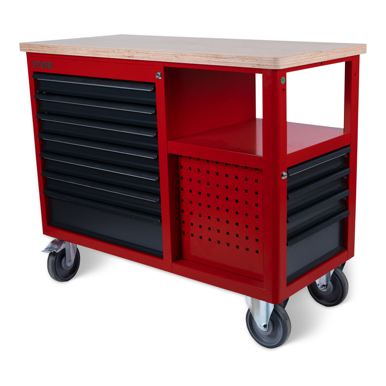 STIER Fahrbare Werkbank Open Space, Lochwand, 11 Schubl., 300kg, 930x1150x520