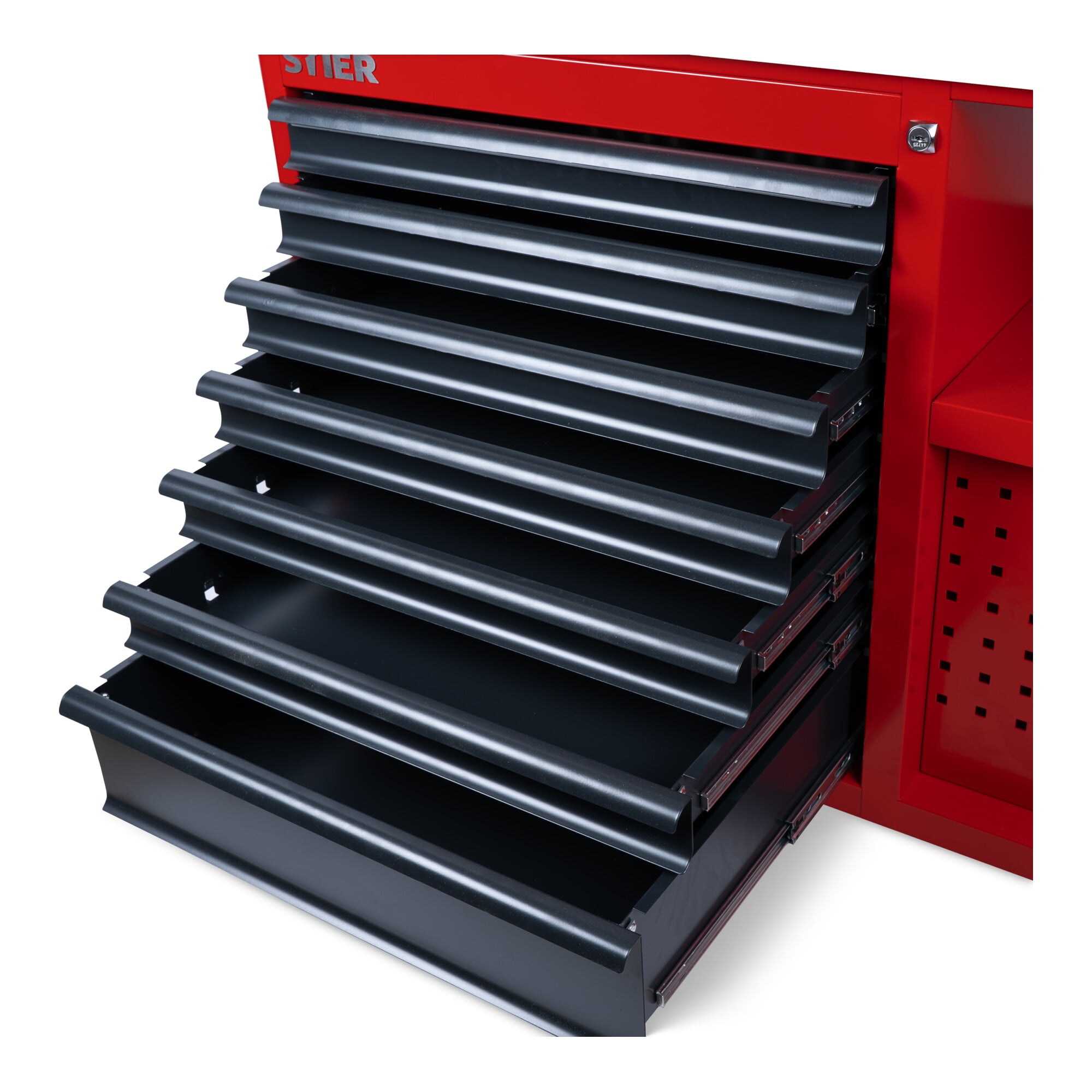 STIER Fahrbare Werkbank Open Space, Lochwand, 11 Schubl., 300kg, 930x1150x520